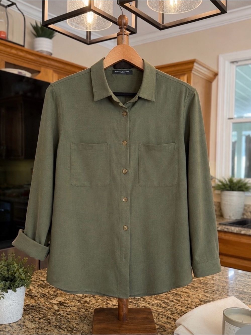 Pietro Brunelli Olive Green Button-Down Pocket Shirt